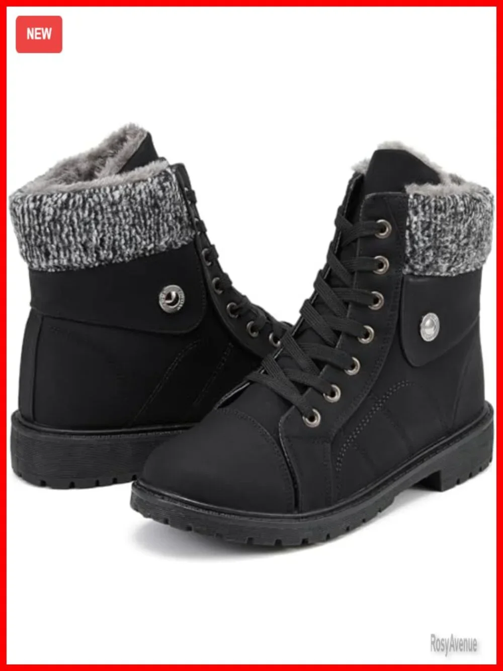 Warm Fur Lined Water-Resistant Ankle Booties Lace Up Zip Snow